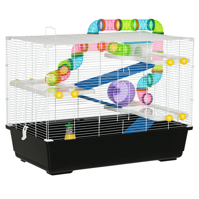 Tucker Murphy Pet™ 31" Large Hamster Cage, Small Animal House, Multi-Storey Gerbil Haven, Tunnel Tube System, With Water Bottle, Exercise Wheel, Food Dish, Ramps, White
