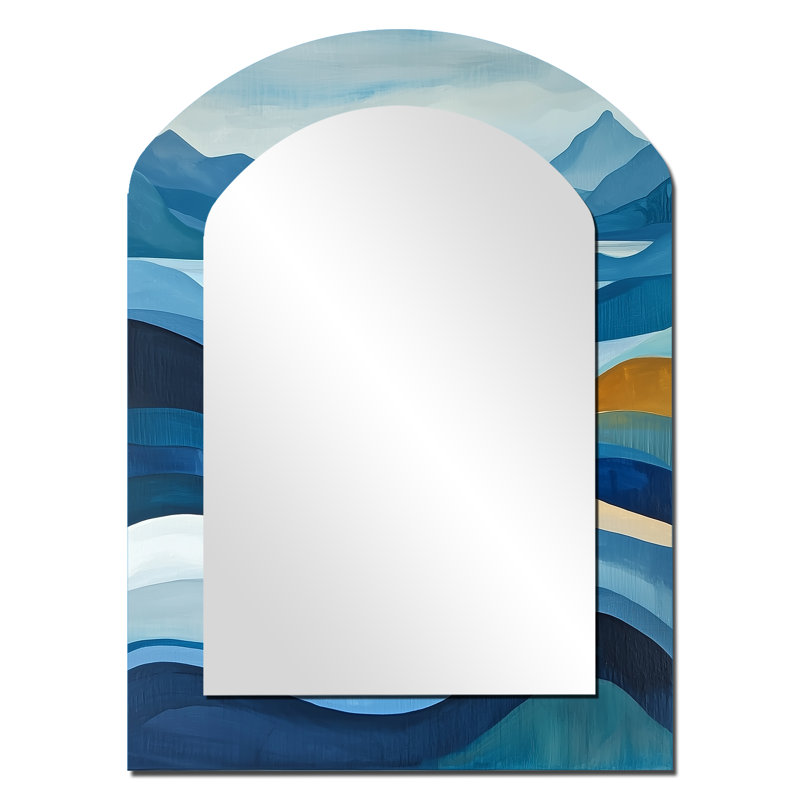Miroir décoratif en métal bleu éthéré côtier Horizon I - Paysages, 34 po x 25 po
