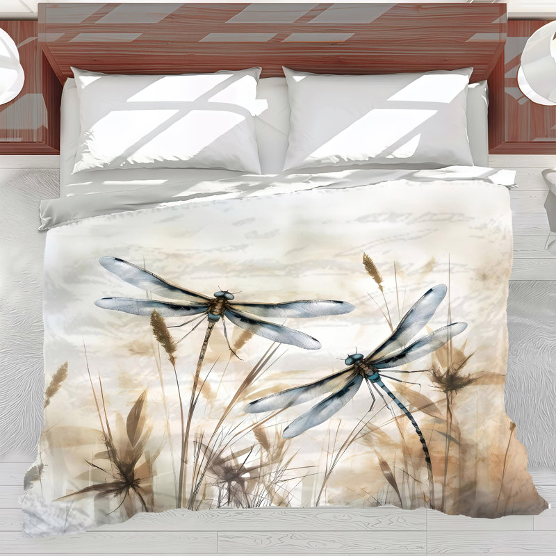 Botanical Nature Dragonfly Bedding, Queen Duvet Cover