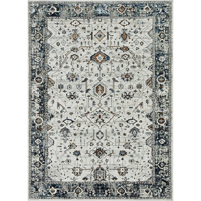 Raibeart Gray and Ivory Floral Distressed Area Rug