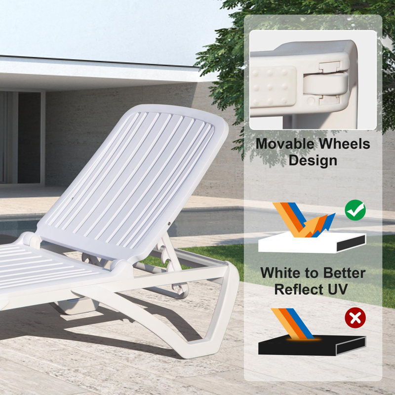 Chaise longue de patio réglable avec table et roulettes Pasqua