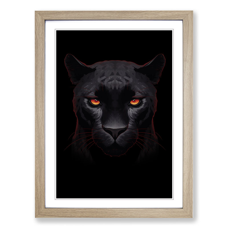 Panther Minimalism - Single Picture Frame Print on Wood, 64cm H x 46cm W x 2cm D, Oak