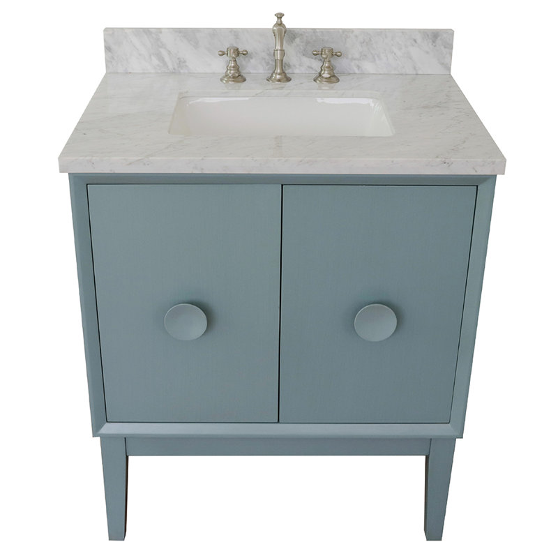 Ensemble de meuble-lavabo simple 31 po Crumley, Bleu aqua / blanc Carrara