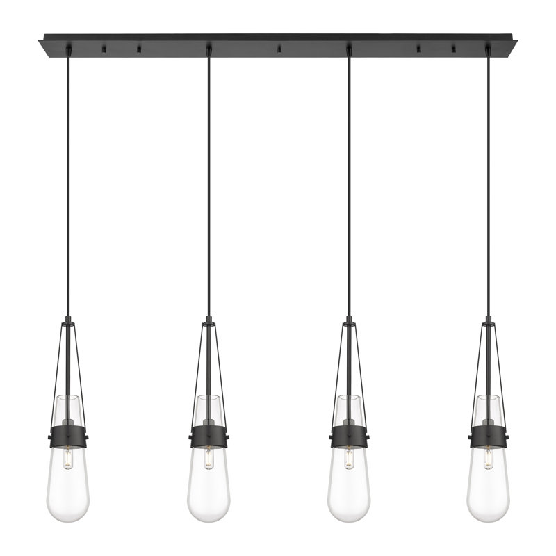 Luminaire suspendu grappe 4 lumières Spradley, Transparent, Noir mat