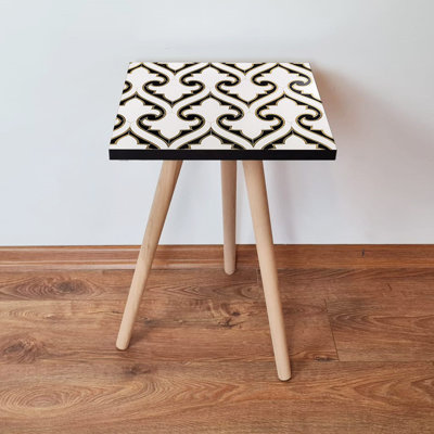 Table d'appoint élégante, noir et blanc avec accents dorés, 13,8 po x 16,5 po x 13,8 po | Fabrication 100% MDF avec une épaisseur de 0,7 pouce | Pieds robustes en bois de hêtre | Parfait pour la décoration de salon et de chambre à coucher, conception baroque