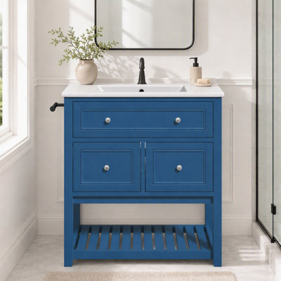 Meuble-lavabo simple de 76 cm avec comptoir en céramique et en pierre