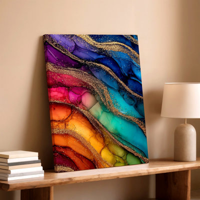 Abstrait, peinture à l'encre alcoolique colorée, paillettes dorées, impression sur toile, abstrait or moderne, décoration pour le salon, chambre, bureau, couloir, galerie, décoration murale