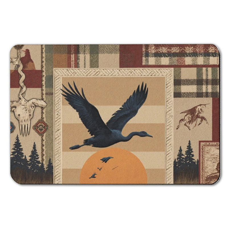 Black Goose In Plaid Frame Bath Mat，16 X 24