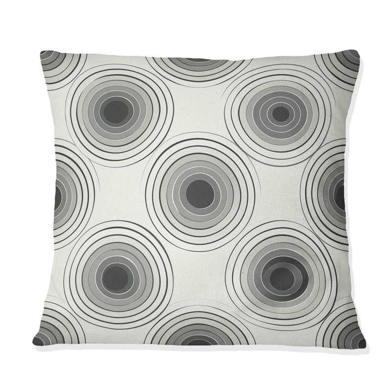 Coussin décoratif rétro blanc et noir, H 16 po x l 16 po