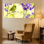Oiseaux oiseaux verts, fleurs mauves, fond jaune, ensemble de 3 impressions sur toile-1628793062