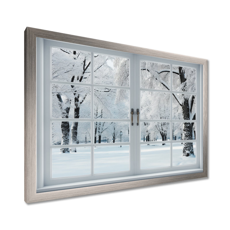 Winter Forest Window Views I - Winter Landscape, reproduction d'art sur toile encadrée, Cadre de coin argenté fermé