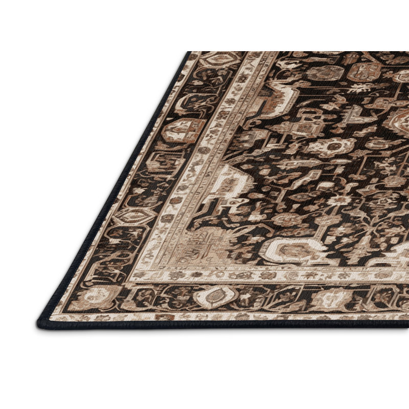 Machine Washable Persian Brown Area Rug, Rectangle 5' x 8'