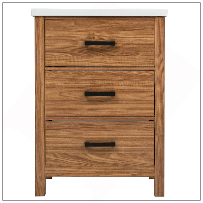 Meuble-lavabo moderne de 24 po avec lavabo en céramique, meuble-lavabo moderne avec 3 tiroirs, meuble-lavabo autoportant avec lavabo simple