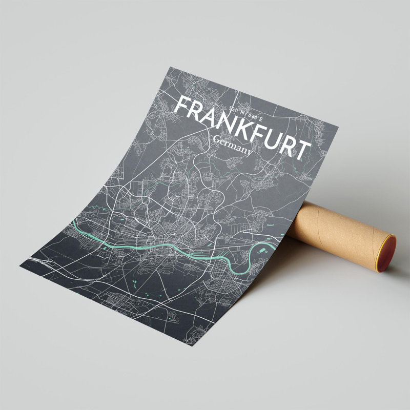 Carte de Francfort, impression graphique contrastée, Vert / gris, H 24 po x l 18 po