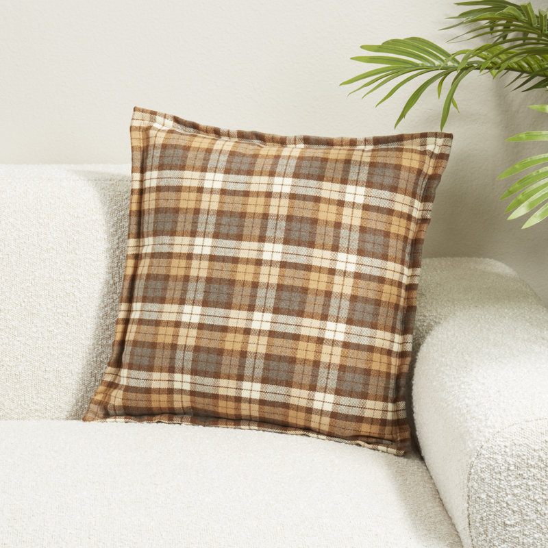 Plaid Flange Filled Throw Pillow, Polyester
