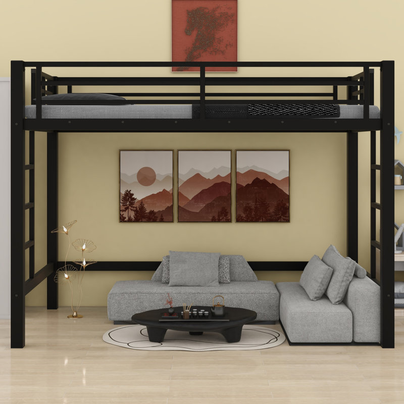 Sturdy Metal Loft Bed, Featuring A Easy  Climbing Ladder And Safety Guardrails, Extra-Long Twin