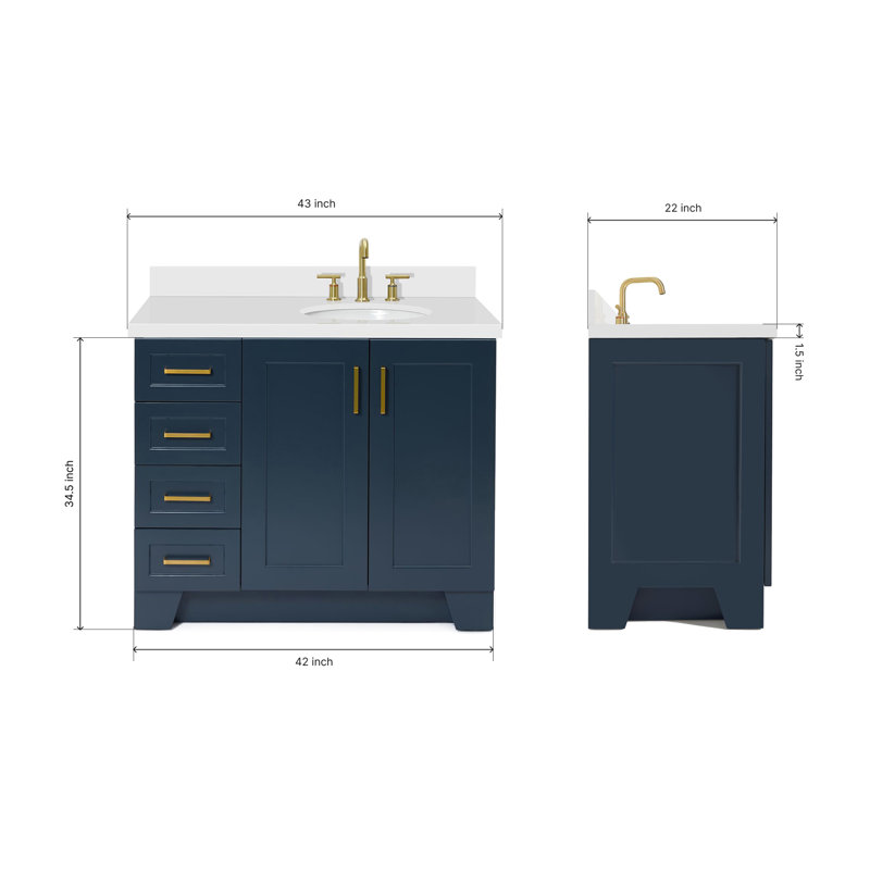 43 IN.  Single Bathroom Vanity, Midnight Blue, Rectangular, Right 
