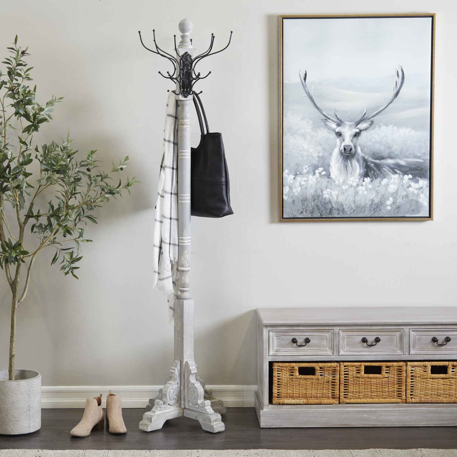 One Allium Way® Shey Solid Wood 12 - Hook Freestanding Coat Rack & Reviews | Wayfair