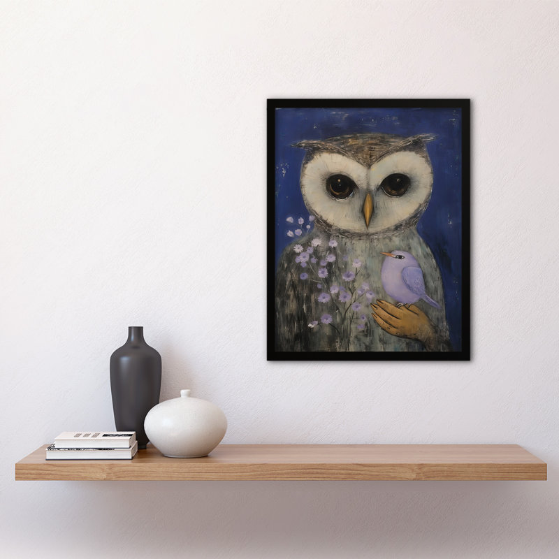 The Owls Pet Surreal Dream Night Owl With Lavender Flower - Single Picture Frame Print