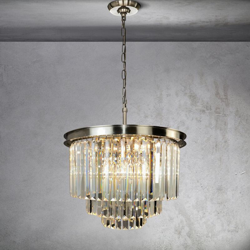 Lustre en cristal à 6 lumières Popem, Transparent, Nickel brossé