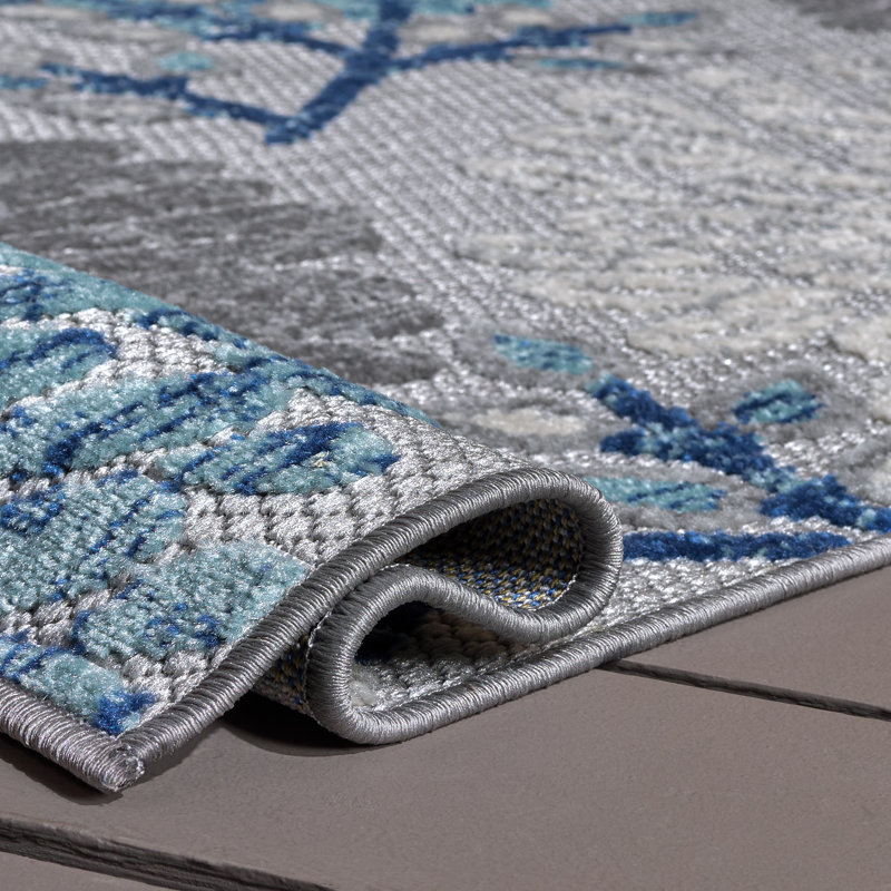 Kellems Performance Floral Indoor/Outdoor Area Rug, Square 3', Gray/Blue