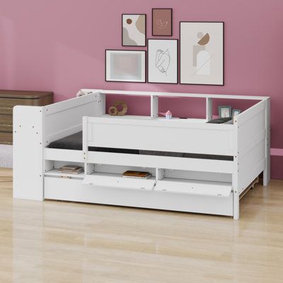 Lit de jour polyvalent avec lit gigogne, rangement, tables d'appoint et station de recharge USB