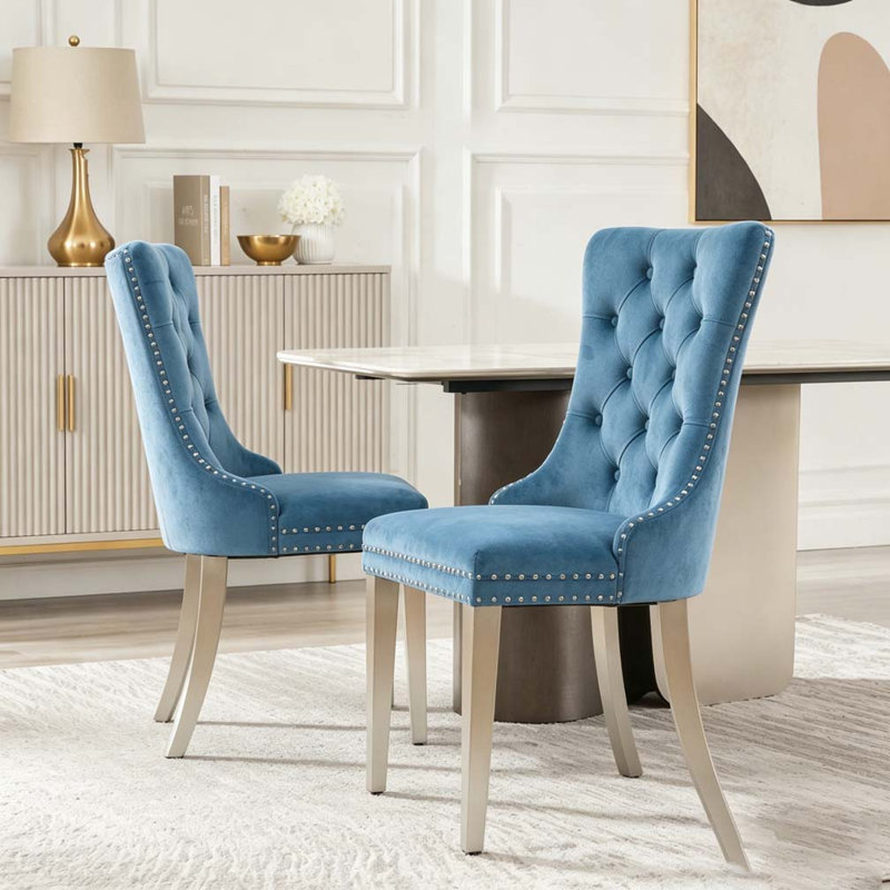 Chaise de salle à manger rembourrée en velours avec pieds en bois, Black