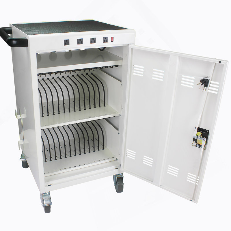 Mobile Charging Cart And Cabinet  Tablets Laptops, White