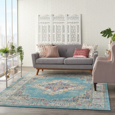 Abbate Oriental Light Blue /Ivory Area Rug