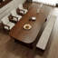 Table de salle à manger rectangulaire en bois massif brun noisette-107803211