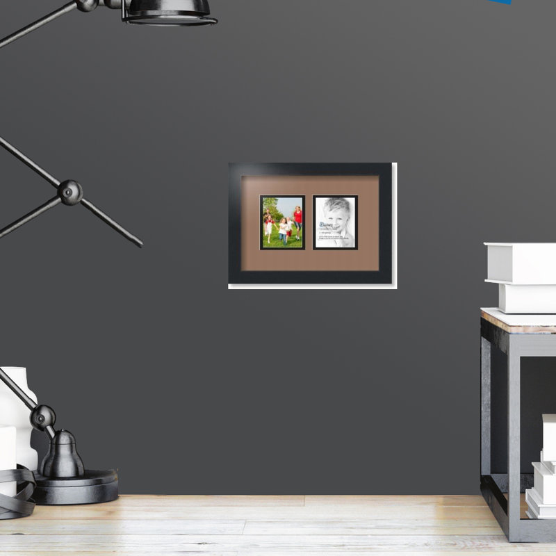 Satin Black Matte Picture Frame with Mat, Saddle Brown