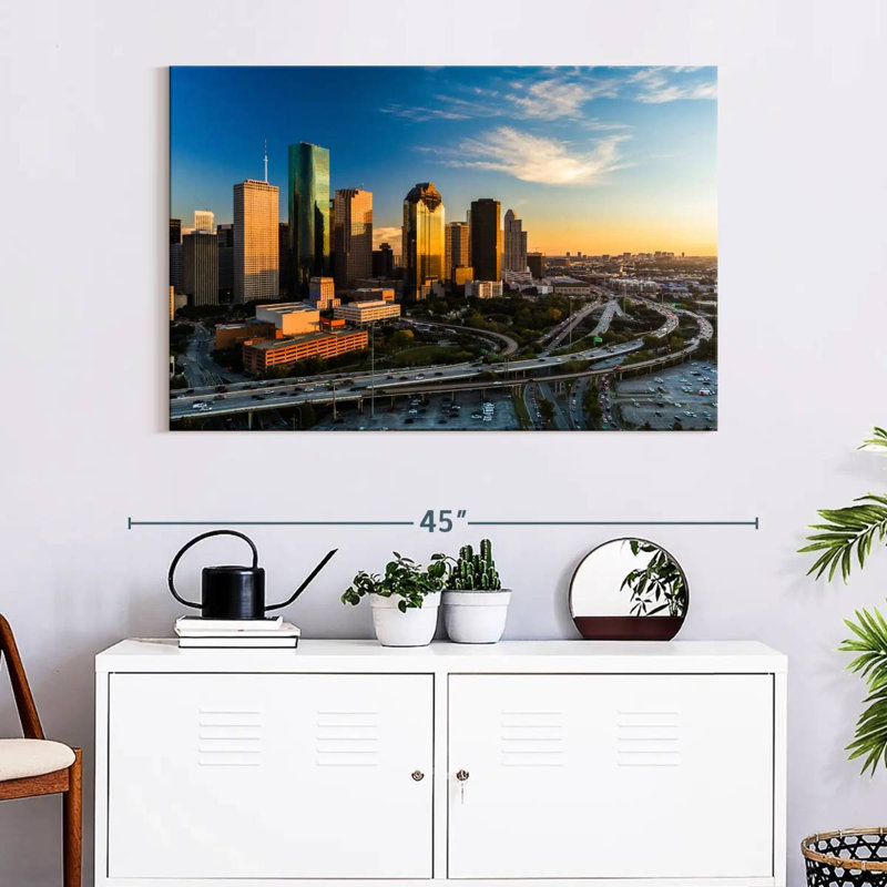 Ravi Houston Skyline au coucher du soleil, H 26 po x l 39 po