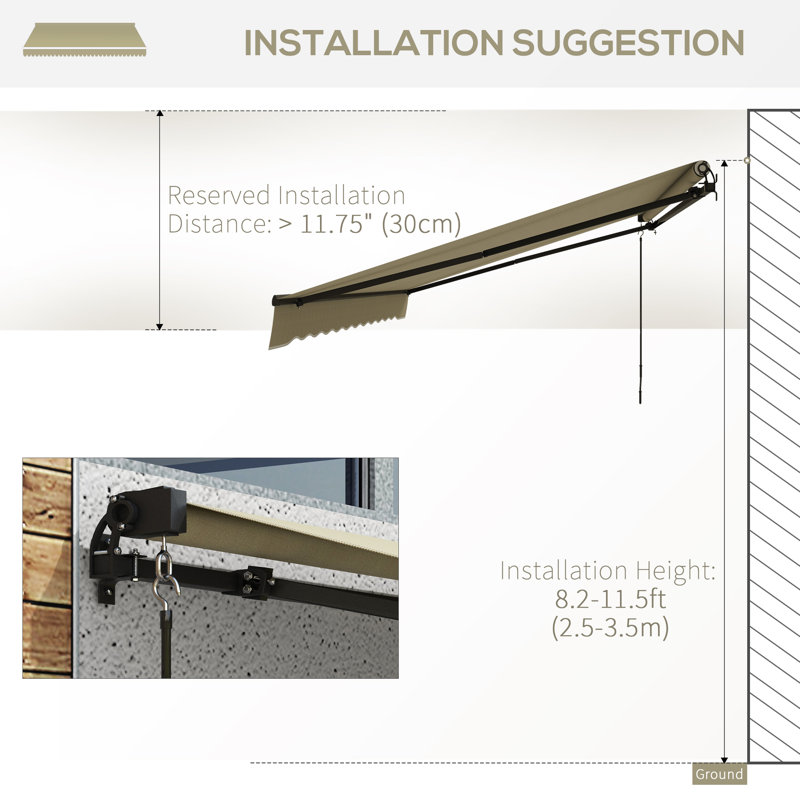 Auvent rétractable 16 pi x 10 pi, abri pare-soleil résistant aux rayons UV 280 g / m² pour terrasse, balcon, cour, beige