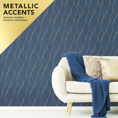 Lasky Wave Ogee 16.5' L x 20.5" W Peel and Stick Wallpaper Roll