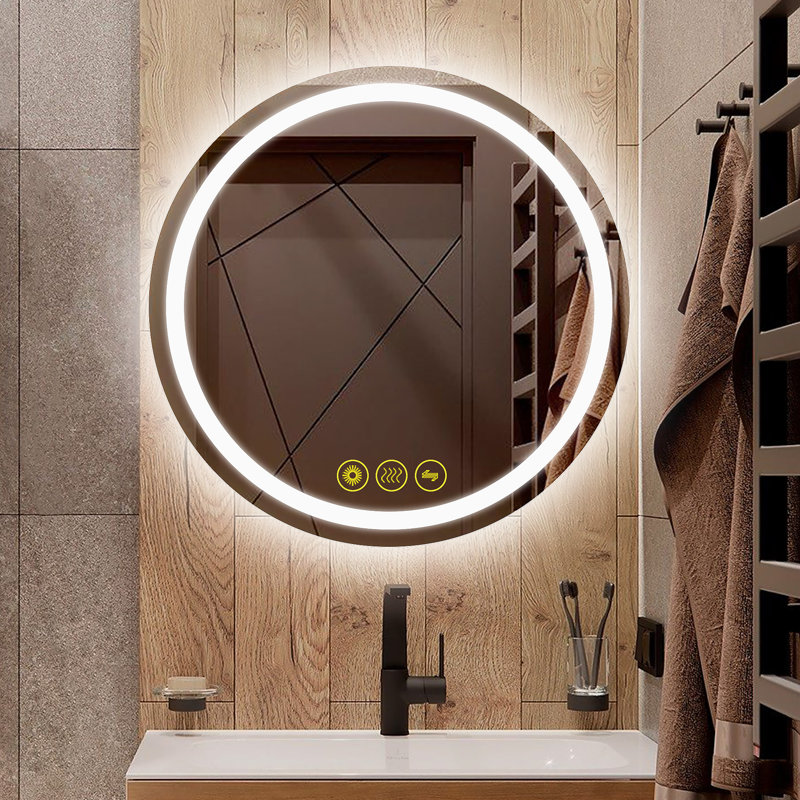 Miroir mural rond à DEL Margareth, H 28 po x l 28 po x P 1,2 po