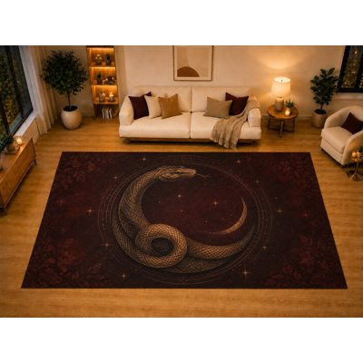 Tapis céleste en forme de croissant de lune 6 pi 7 po x 9 pi 10 po «Ultra Light Poids» pour chambre de salon, envers antidérapant doux à poils courts, décor mystique gothique noir bourgogne