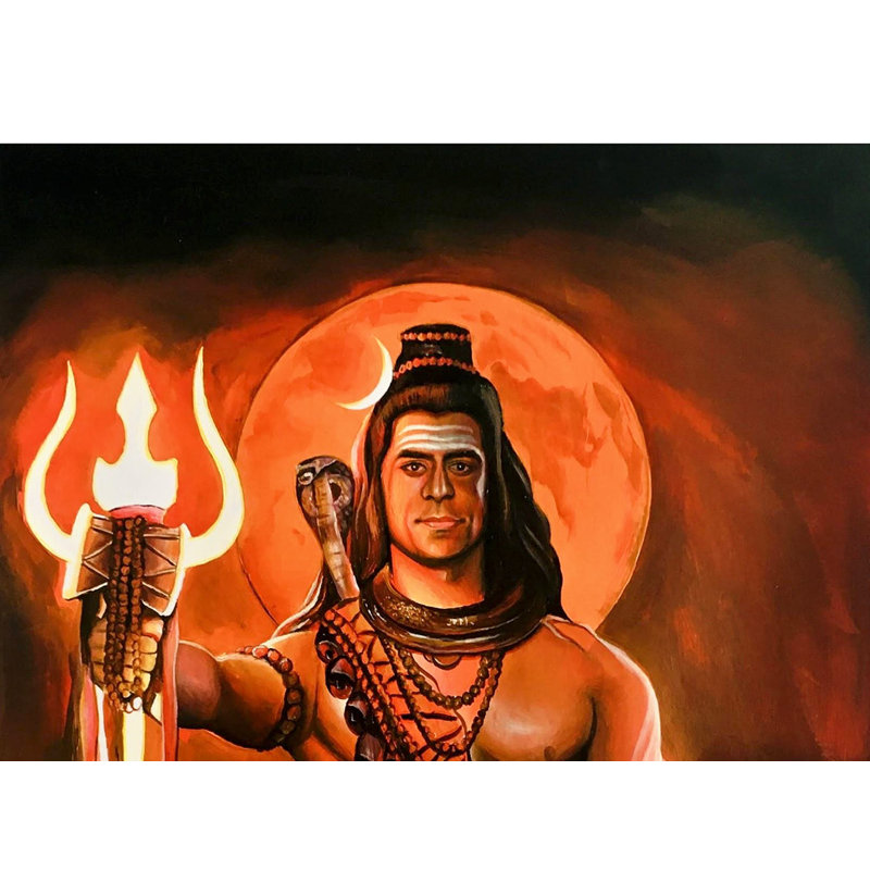 Mahadeva Shiva tenant un trident | Acrylique sur papier | Décoration murale