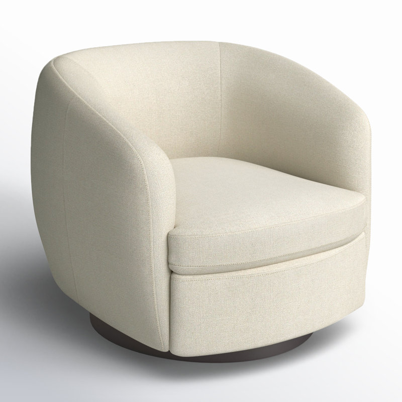 Marcy Upholstered Swivel Barrel Chair, Effie Linen Performance Linen