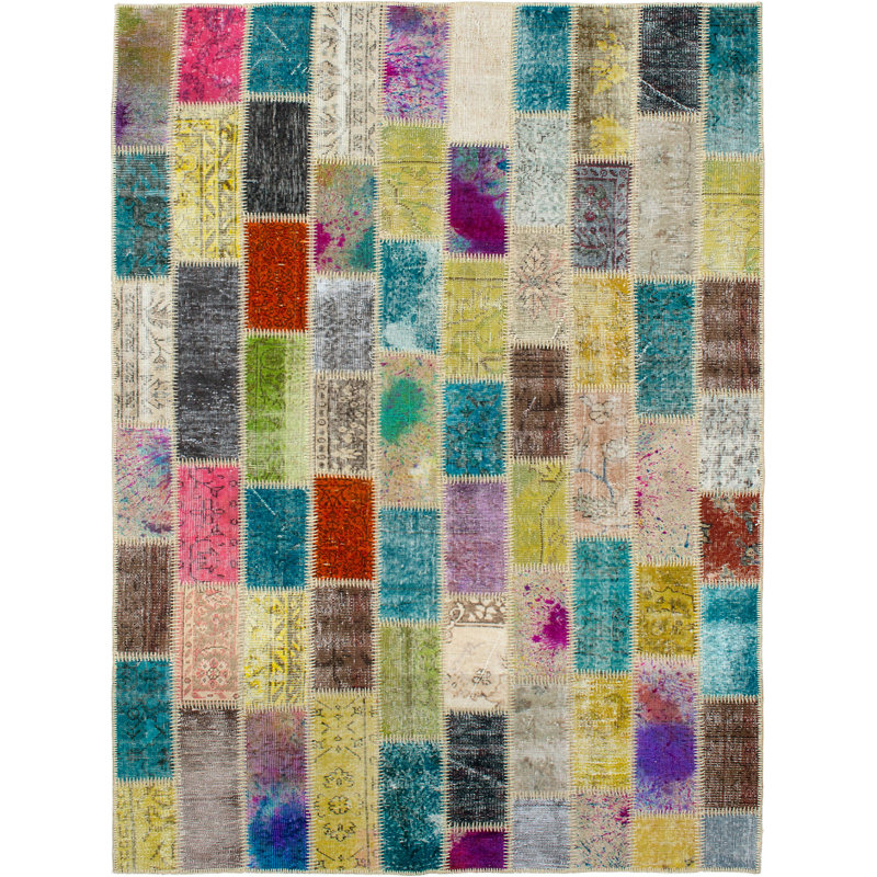 Tapis décoratif en laine de conception unique 5 pi 5 po x 8 pi Benthe noué à la main New Age turquoise/vert/gris