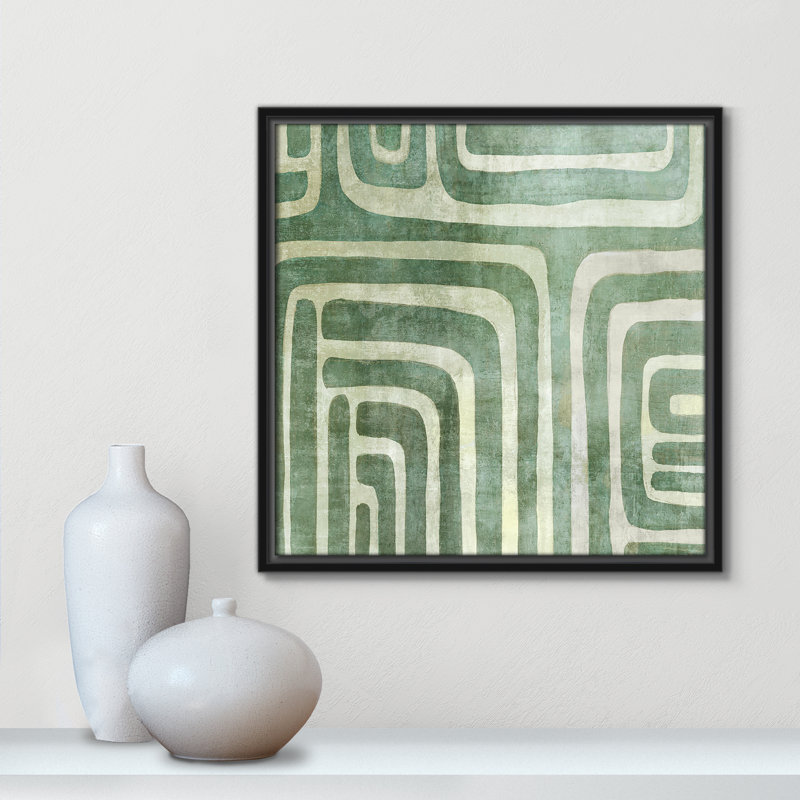 «Whimsical Green II» par Emma Peal, Pas de tapis, Toile avec cadre flottant noir, 17.5" H x 17.5" W x 2" D