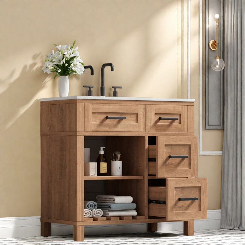 Meuble-lavabo en bois naturel de 30 po, 30