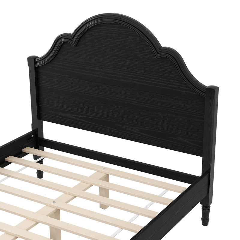 Queen Size Wood Platform Bed with Headboard and Footboard, Walnut, Full, Black