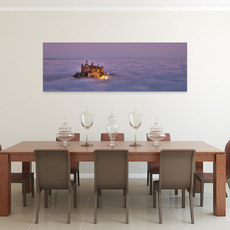 Château dans les nuages, paysage dramatique, architecture romantique, art mural, H 20 po x l 60 po