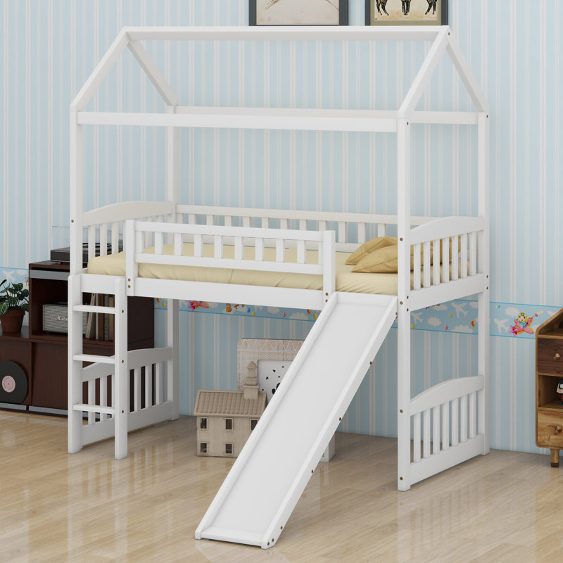 Lit mezzanine avec glissade House, Blanc