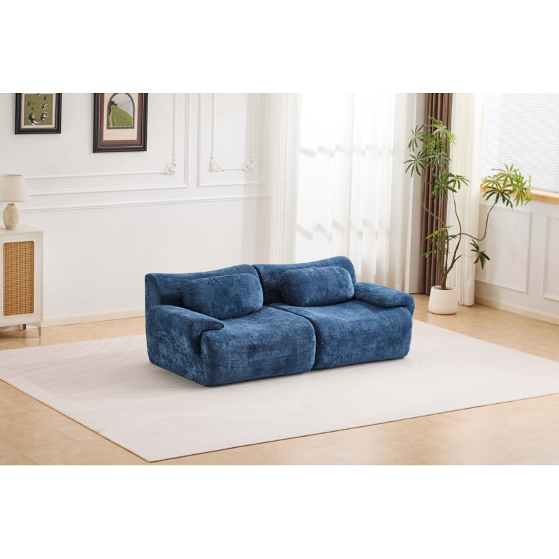 Canapé modulaire à onde de compression avec rembourrage en éponge et confort en velours, Blue Velvet