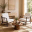 Fauteuil rembourré de style Mid-Century avec revêtement en peau de mouton retournée, coussin de soutien lombaire et structure robuste en bois massif pour salon-812407408