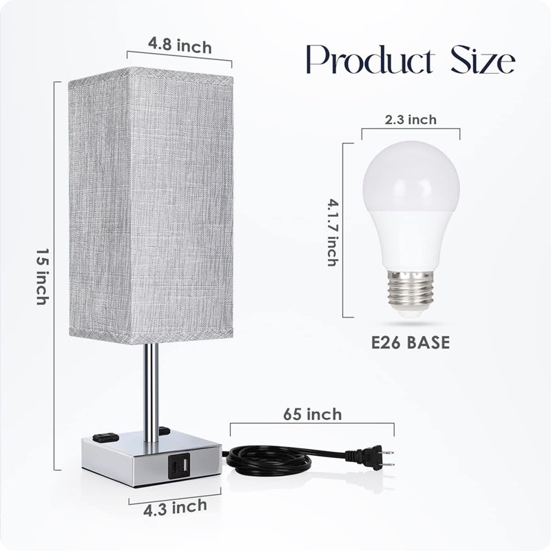 Lampe de chevet pour chambre à coucher, Argent argent, Gris