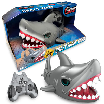 Hyper Drive: Crazy Shark - Gris - 14 po Sons Mega Chomp IR Télécommande jouet, Chomping réaliste et mouvement de queue, joue de la musique, joue des cascades, enfants 3+