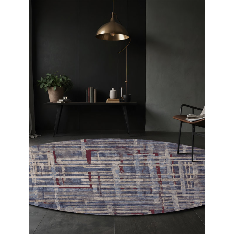 Machine Washable Gray Area Rug, Round 6'