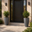 Grand pot de fleurs intérieur / extérieur en résine moucheté gris avec soucoupe et écran de drainage (ensemble de 2)-934506595-934506596